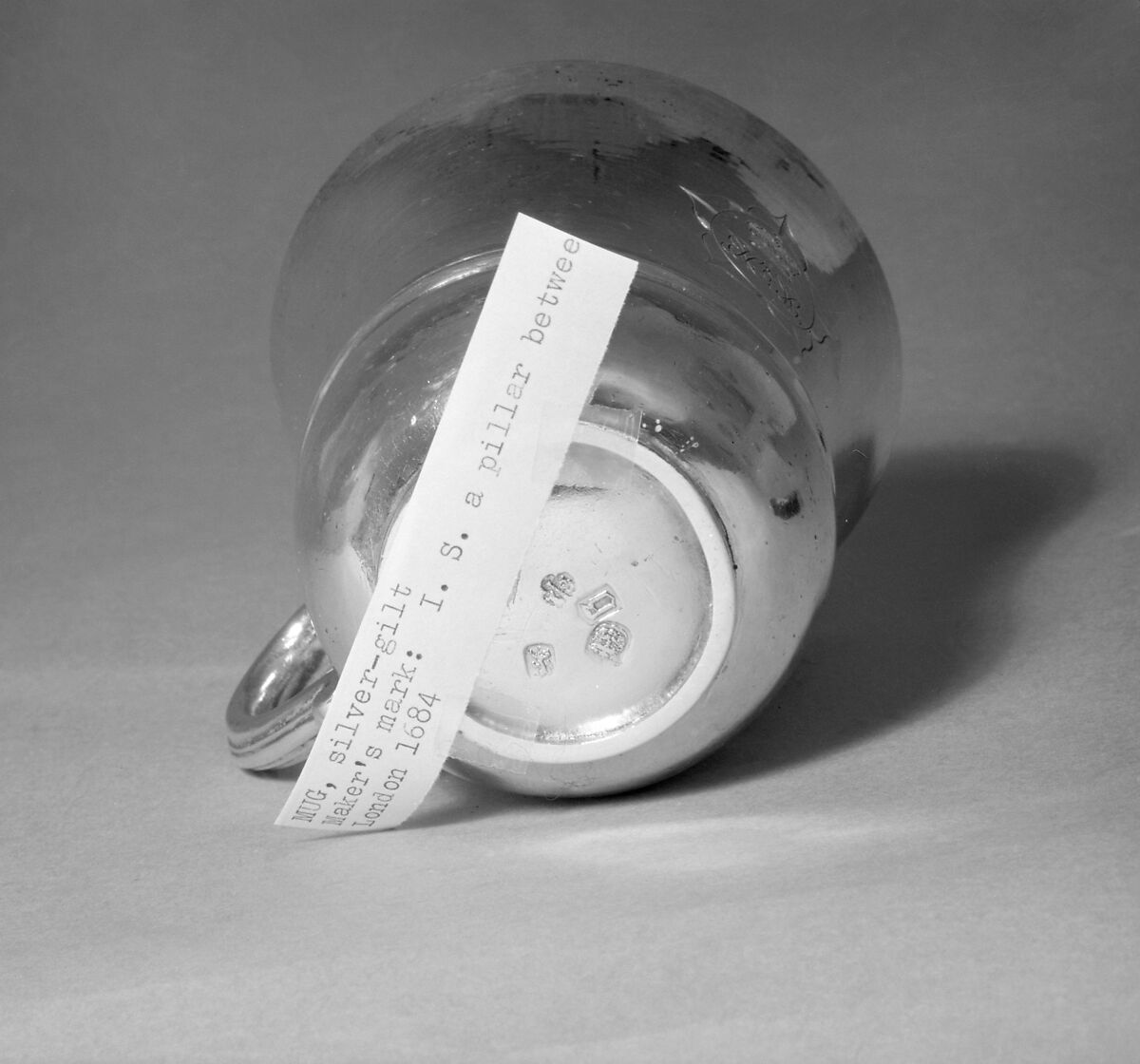 Mug, I. S., London (ca. 1684–1689), Silver gilt, British, London