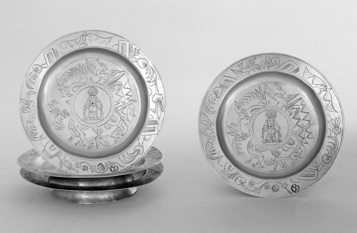 Set of four saucers, John Ruslen (active 1690–1715), Silver, British, London 