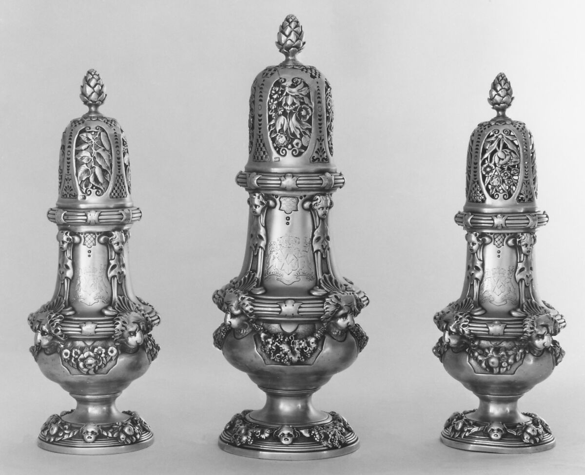 Set of three casters, Paul de Lamerie (British, 1688–1751, active 1712–51), Silver, British, London 