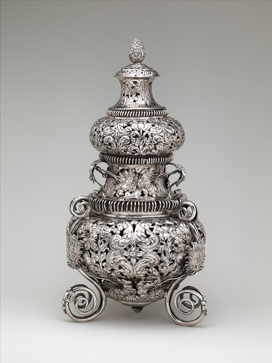 Incense burner, T L (British, mid-late 17th century), Silver, British, London