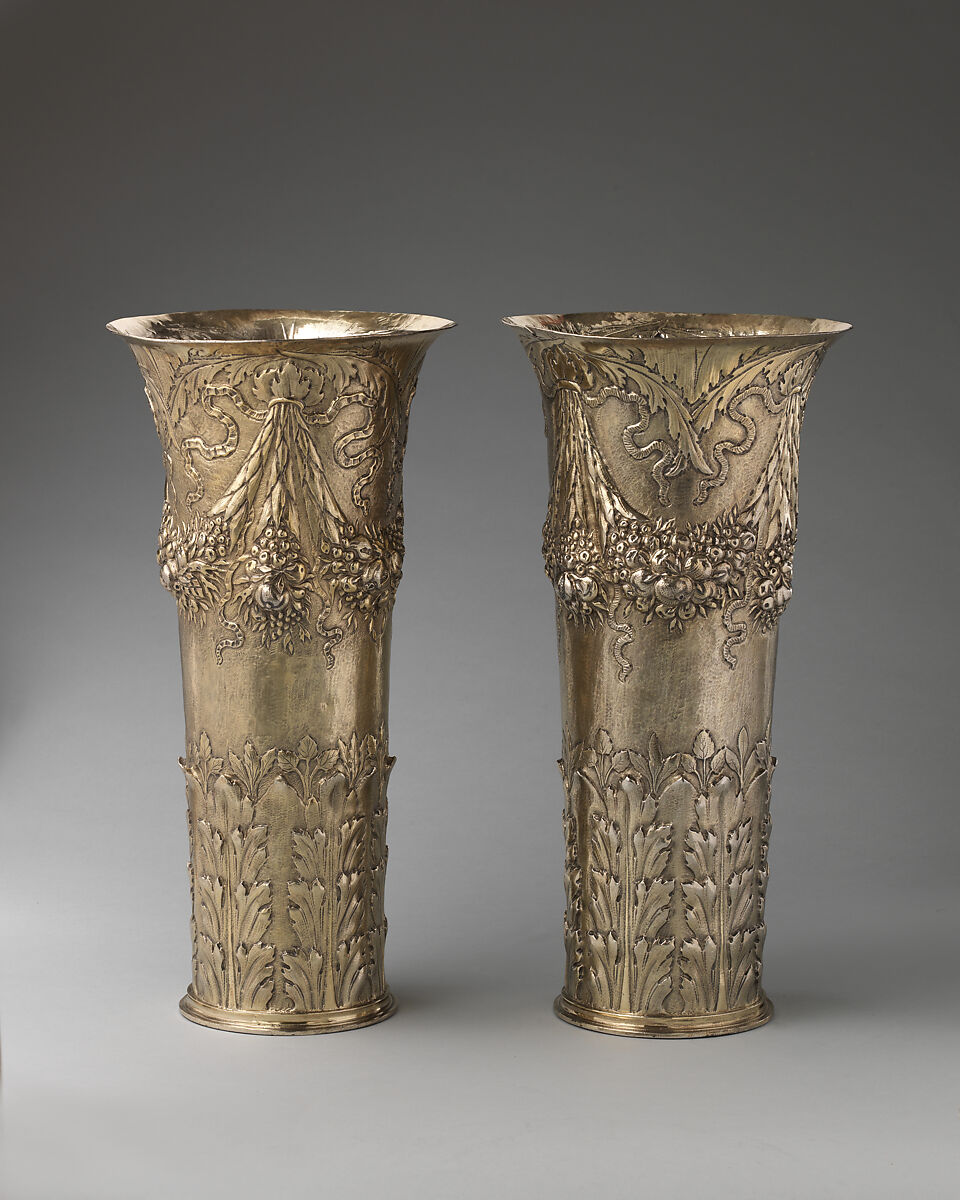 Beaker vase (one of a pair), Thomas Jenkins (active 1668–1708), Gilded silver, British, London