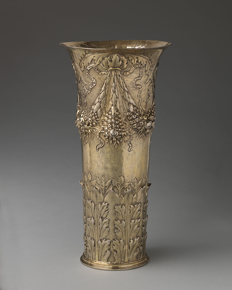 Beaker vase (one of a pair), Thomas Jenkins (active 1668–1708), Gilded silver, British, London