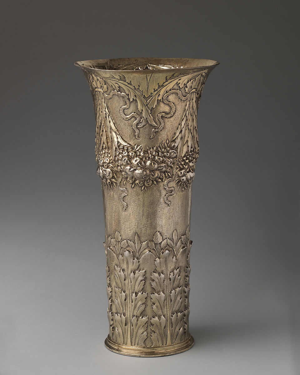 Beaker vase (one of a pair), Thomas Jenkins (active 1668–1708), Gilded silver, British, London