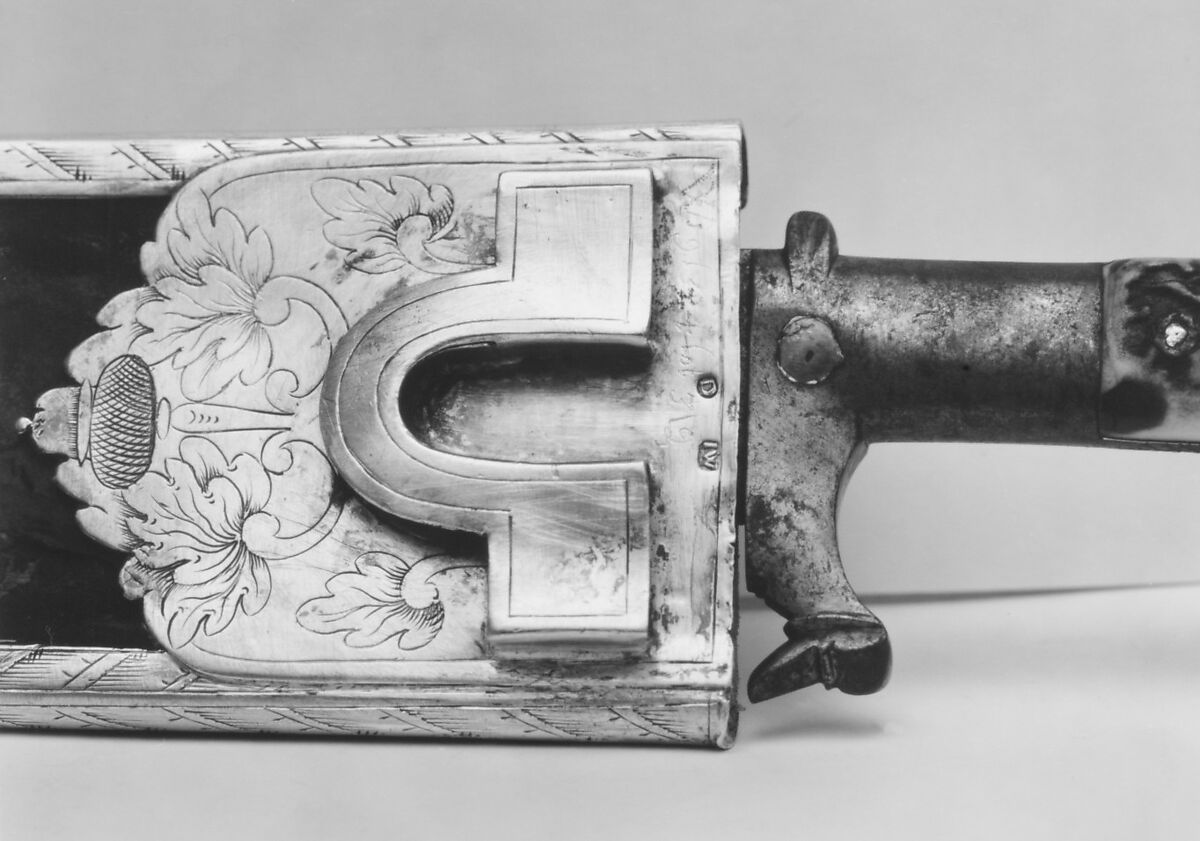 Set of hunting implements (Trousse), Jakob Watzky (German, active Dresden, 1641–79), Silver, steel, staghorn, wood, leather, German, Dresden