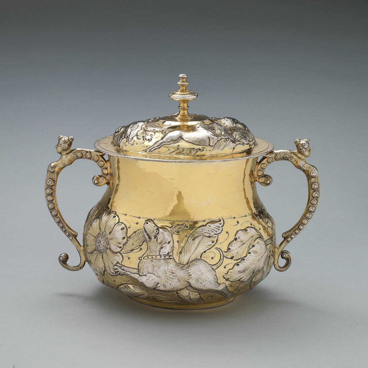 Two-handled cup with cover, Francis Leake (active 1655–83), Silver gilt, British, London 