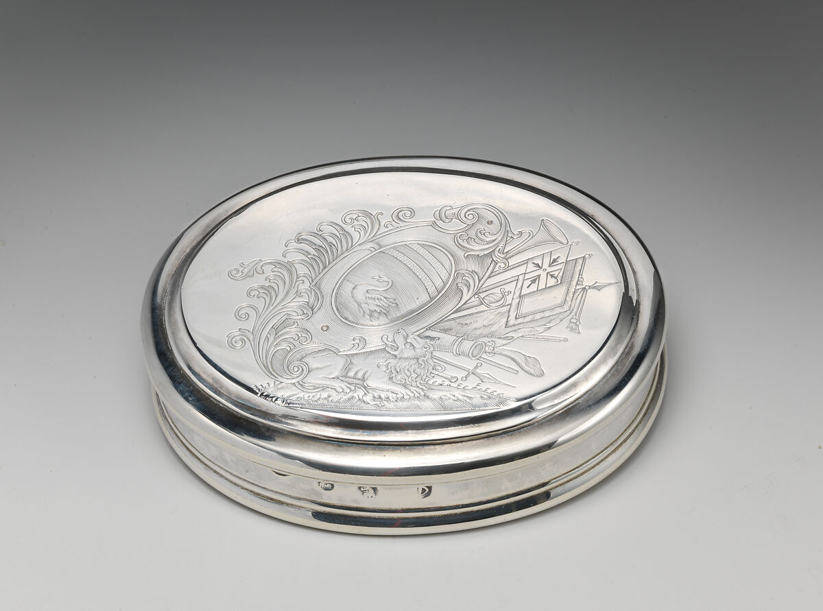 Tobacco box, Edward Cornock (active 1701–31), Silver, British, London 