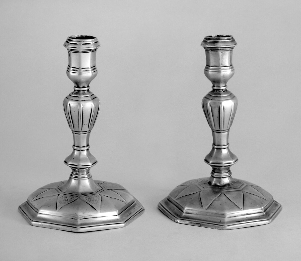 Pair of candlesticks, Thomas Folkingham (active 1703–29), Silver, British, London 