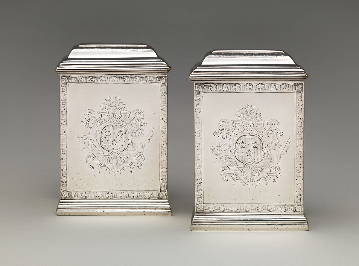 Tea caddy (one of a pair), Augustin Courtauld (British, 1685–1751), Silver, British, London 