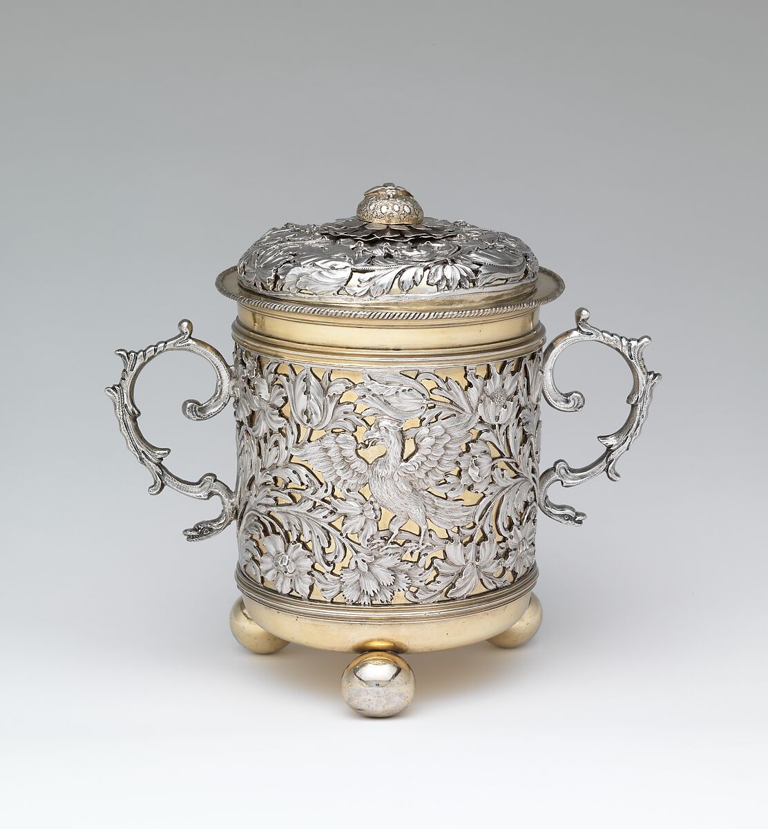 Cup with two handles and cover, Silver; gilded silver, British, London