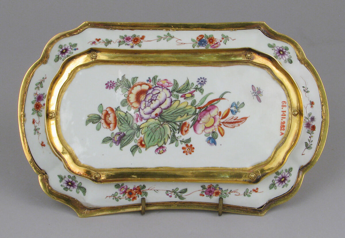 Ensemble for chocolate, Vienna, Hard-paste porcelain decorated in polychrome enamels with gold mounts; gold, lapis lazuli; glass, Austrian, Vienna