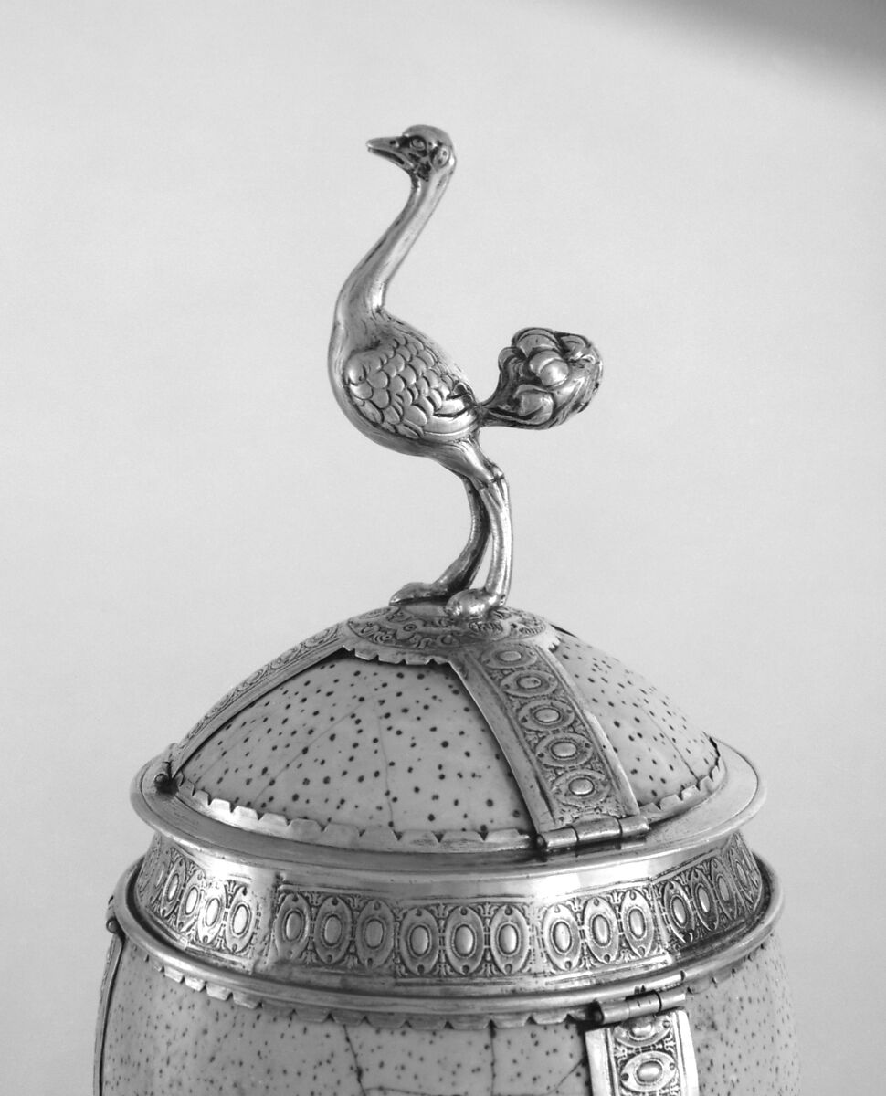 Cup with cover, Ostrich egg, gilt silver, British, London