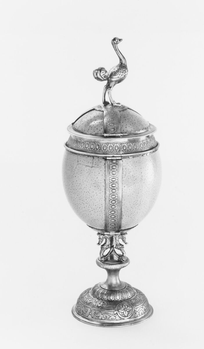 Cup with cover, Ostrich egg, gilt silver, British, London 