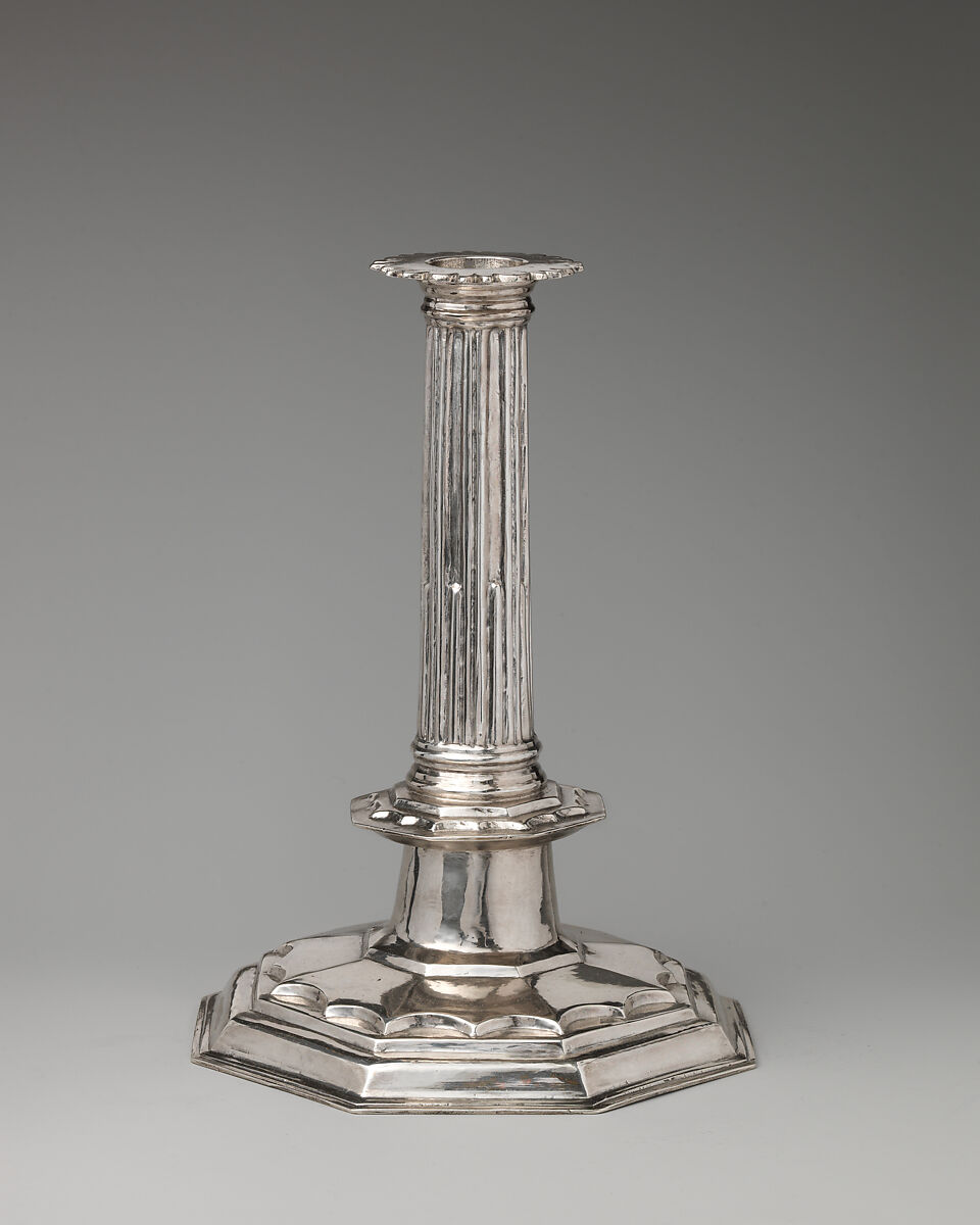 Candlestick (one of a pair), Probably by T. D., London (ca. 1686–1687), Silver, British, London