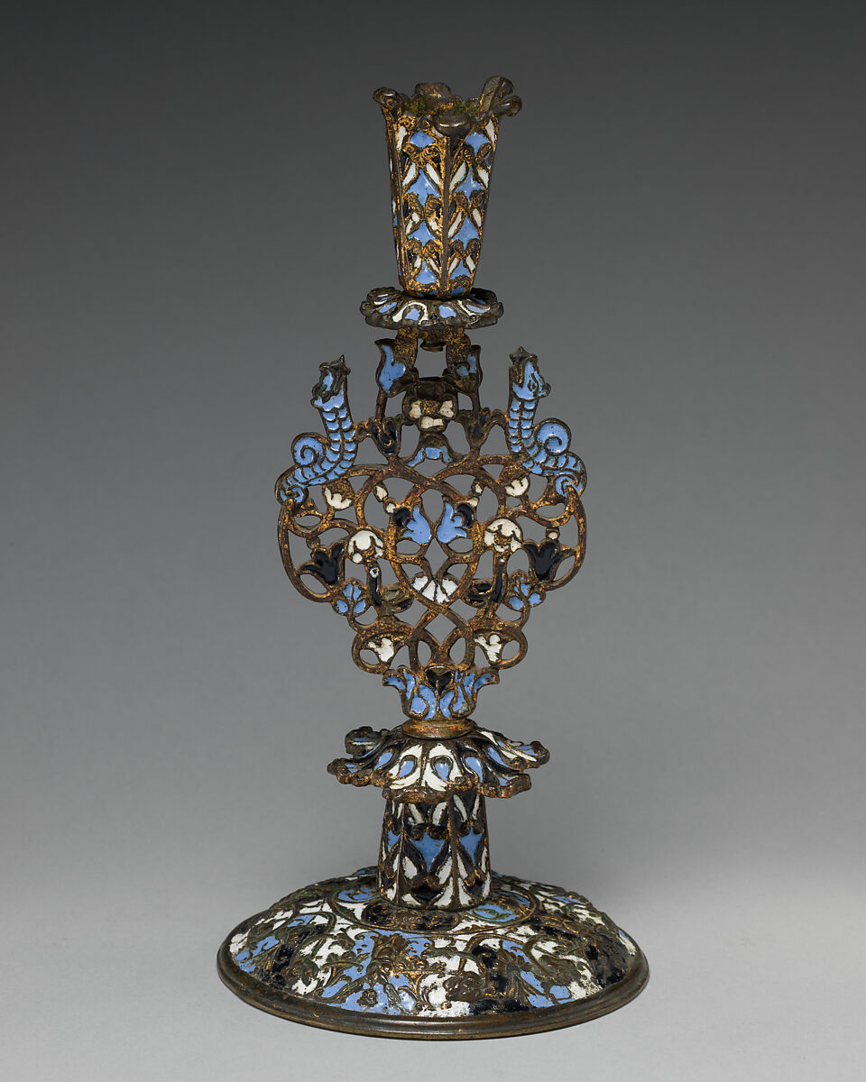 Candlestick (one of a pair), Stephen Pilcherd (British, free of the London Founders&#39; Company 1625, died 1670) or, Brass, partly enameled, traces of gilding, British, London 