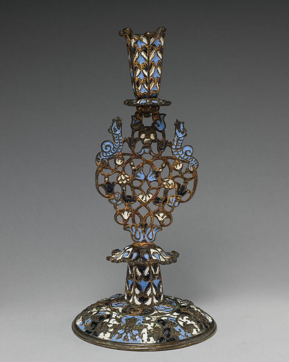 Candlestick (one of a pair), Stephen Pilcherd (British, free of the London Founders' Company 1625, died 1670) or, Brass, partly enameled, traces of gilding, British, London