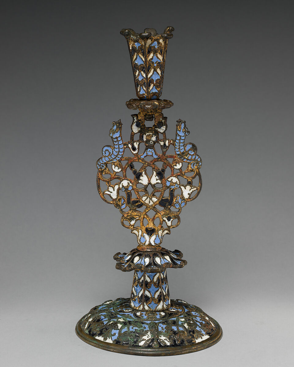 Candlestick (one of a pair), Stephen Pilcherd (British, free of the London Founders' Company 1625, died 1670) or, Brass, partly enameled, traces of gilding, British, London