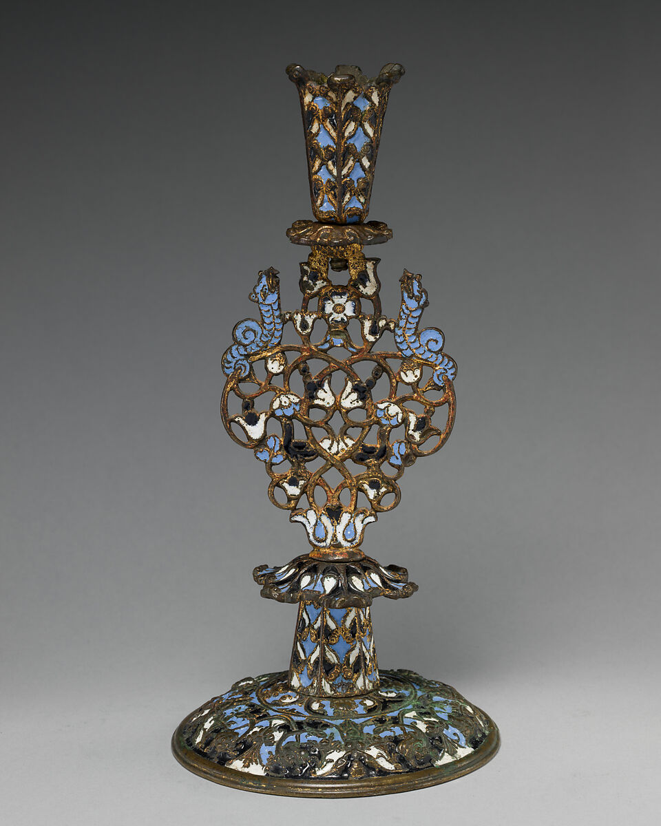 Candlestick (one of a pair), Stephen Pilcherd (British, free of the London Founders' Company 1625, died 1670) or, Brass, partly enameled, traces of gilding, British, London