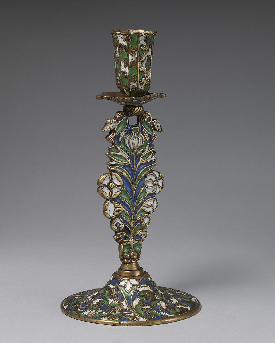 Candlestick (one of a pair), Stephen Pilcherd (British, free of the London Founders' Company 1625, died 1670) or, Brass, partly enameled, British, London