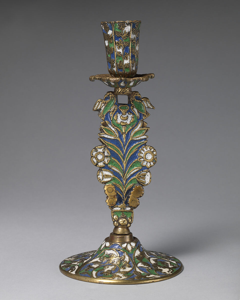 Candlestick (one of a pair), Stephen Pilcherd (British, free of the London Founders' Company 1625, died 1670) or, Brass, partly enameled, British, London