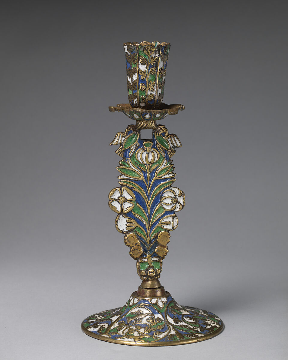 Candlestick (one of a pair), Stephen Pilcherd (British, free of the London Founders' Company 1625, died 1670) or, Brass, partly enameled, British, London