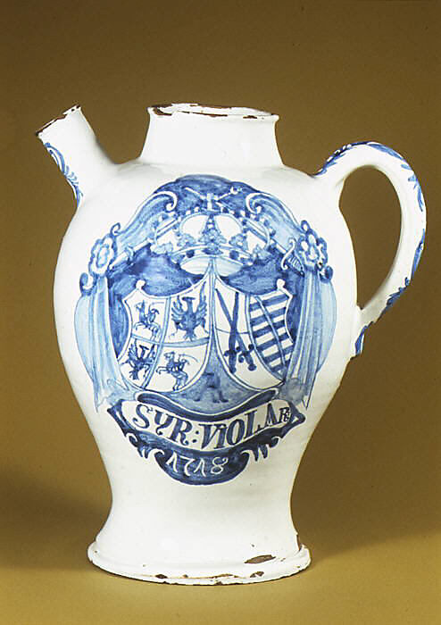 Syrup jug, Peter Eggebrecht Factory, Tin-glazed earthenware, German, Dresden 