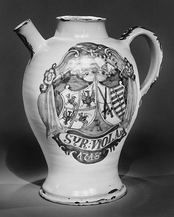 Syrup jug, Peter Eggebrecht Factory, Tin-glazed earthenware, German, Dresden