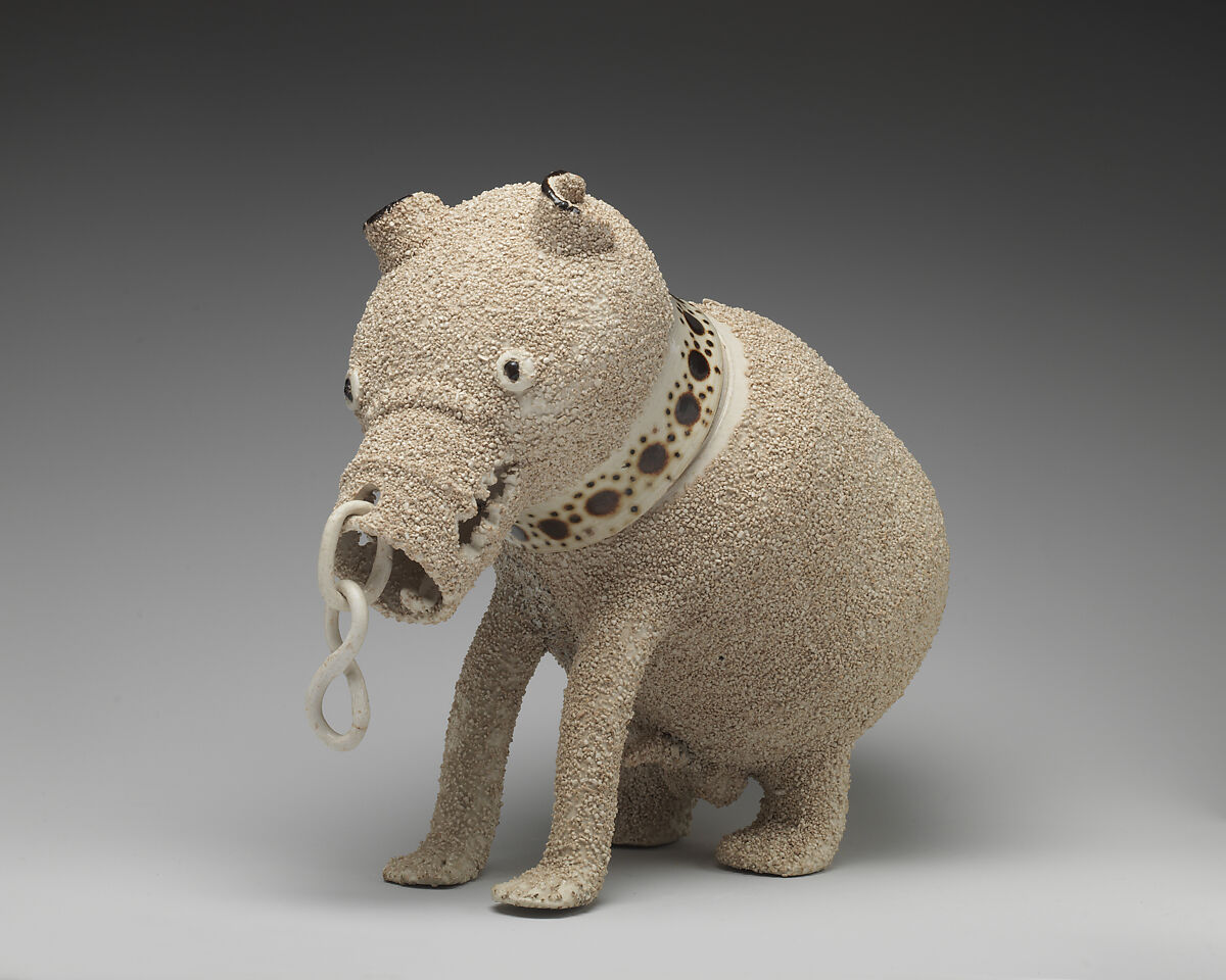 Bear bottle (one of a pair), Salt-glazed stoneware, British, Nottingham 