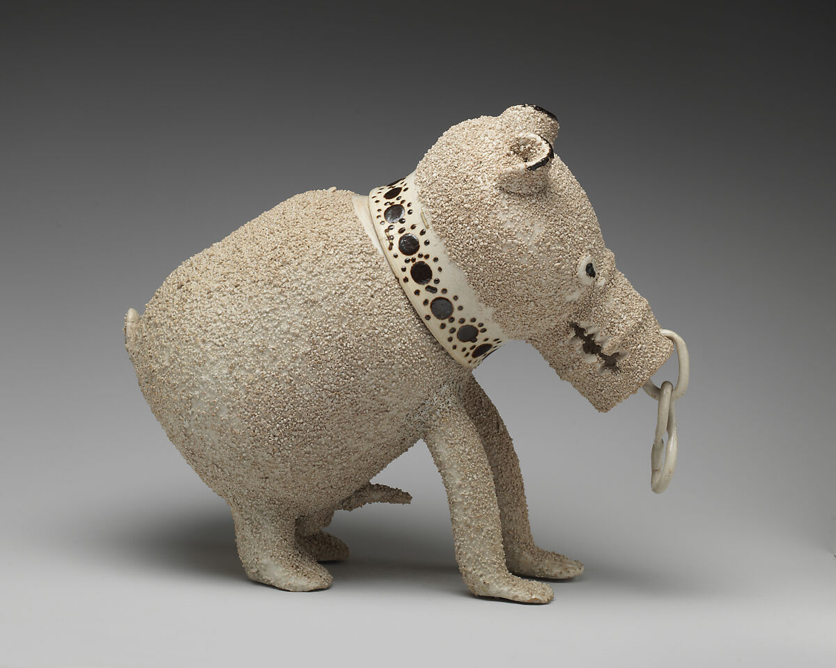 Bear bottle (one of a pair), Salt-glazed stoneware, British, Nottingham