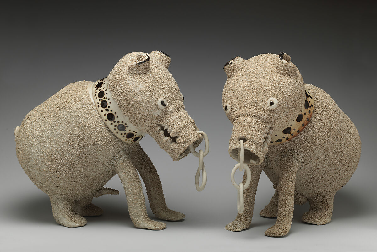 Bear bottle (one of a pair), Salt-glazed stoneware, British, Nottingham