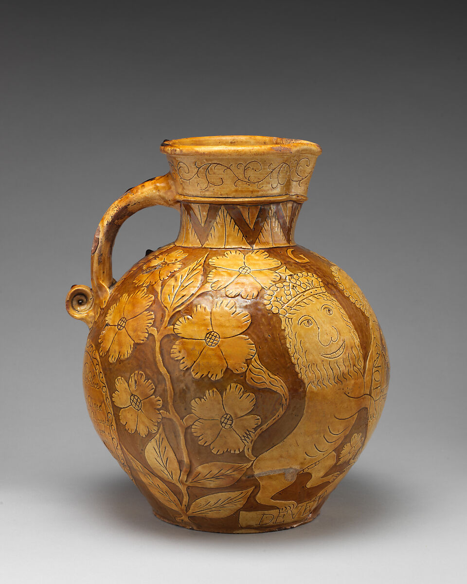 Harvest jug, Robert Burnal of Cutcombe, Slipware with graffito decoration, British, Cutcombe, Somerset 