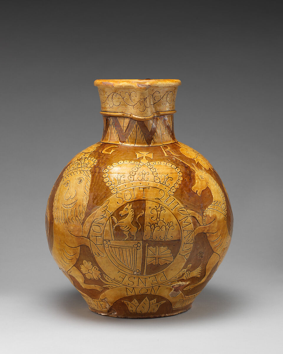 Harvest jug, Robert Burnal of Cutcombe, Slipware with graffito decoration, British, Cutcombe, Somerset