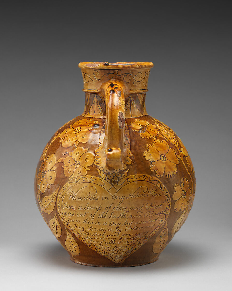 Harvest jug, Robert Burnal of Cutcombe, Slipware with graffito decoration, British, Cutcombe, Somerset