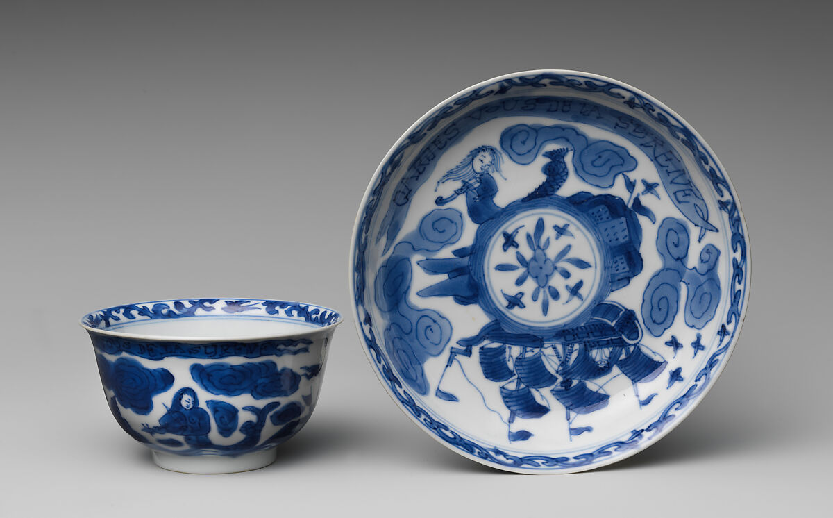 Cup and saucer, Hard-paste porcelain, Chinese, for European market