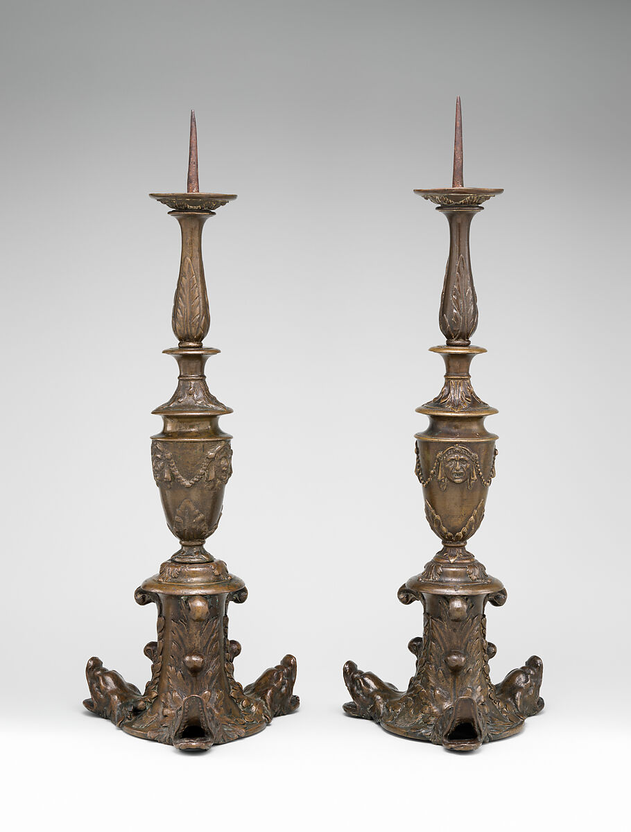 Pair of candlesticks, Bronze, Italian, Venice 