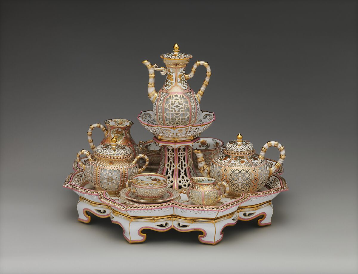 Coffee and tea service (déjeuner chinois réticulé), Sèvres Manufactory (French, 1740–present), Hard-paste porcelain, French, Sèvres 