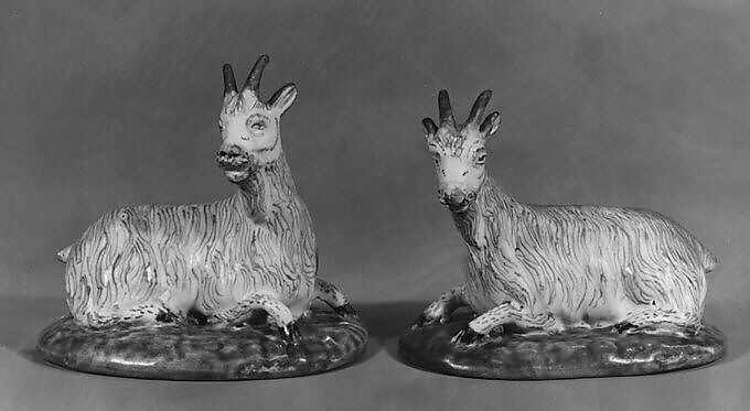 Pair of goats, Anthoni Pennis, Tin-glazed earthenware, Dutch, Delft 