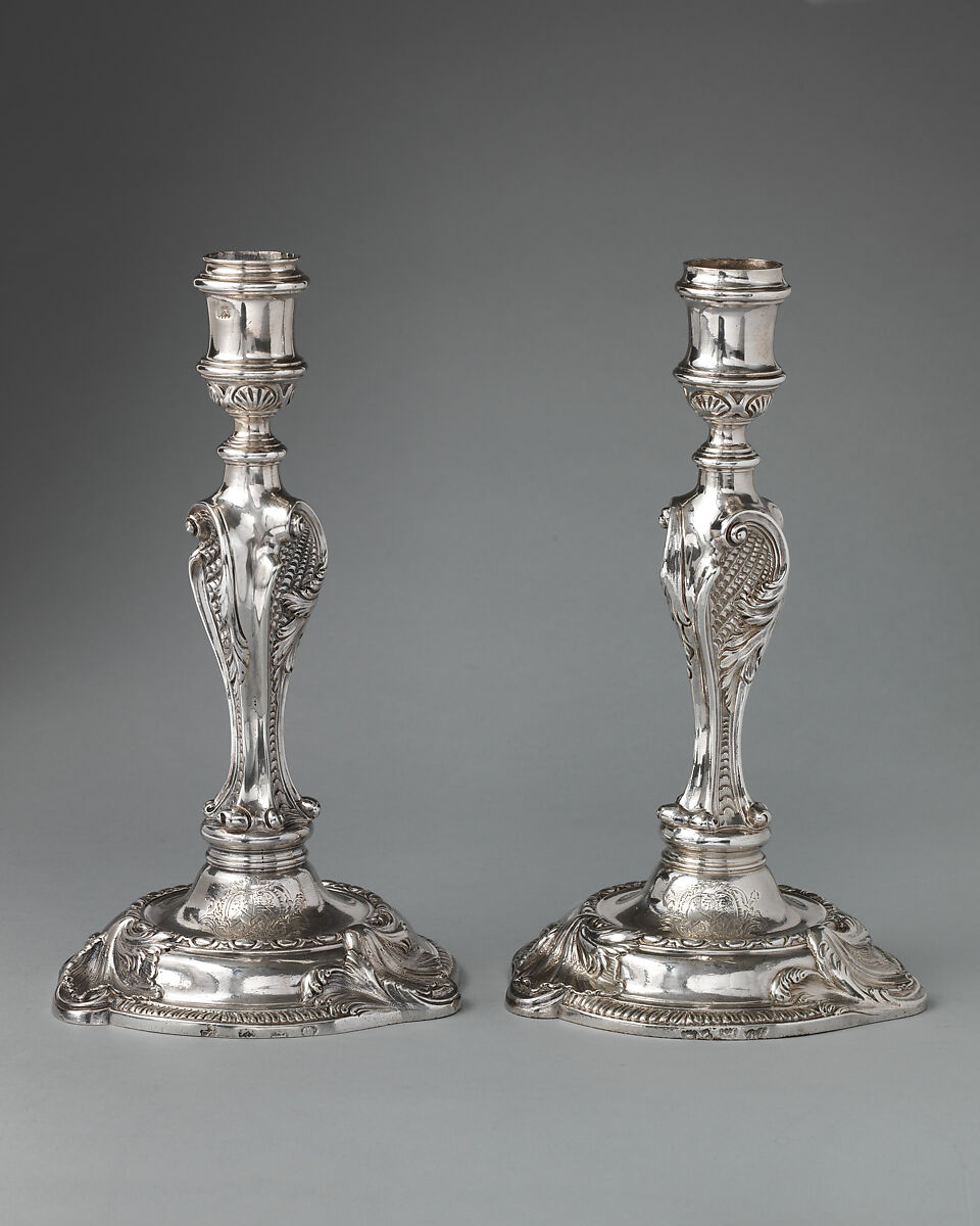 Pair of candlesticks, Thomas Gilpin (active 1730–73), Silver, British, London 