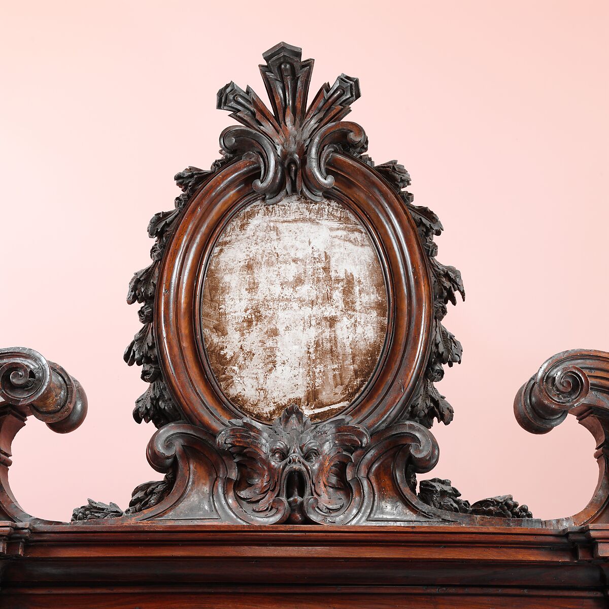 Bookcase (one of a pair), Design attributed to the architect Niccolo Michetti (Italian, died 1759), Walnut and poplar; iron hinges and locks, metal wire; antique silk and linen brocatelle door curtains (not original), Italian, Rome