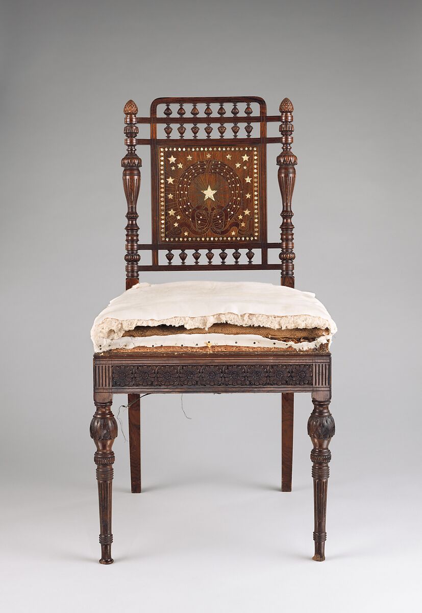 Side chair, Herter Brothers (German, active New York, 1864–1906), Rosewood, brass, mother-of-pearl, and reproduction upholstery, American
