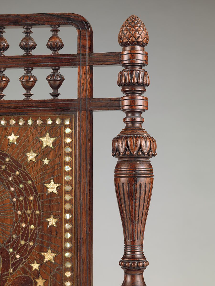 Side chair, Herter Brothers (German, active New York, 1864–1906), Rosewood, brass, mother-of-pearl, and reproduction upholstery, American