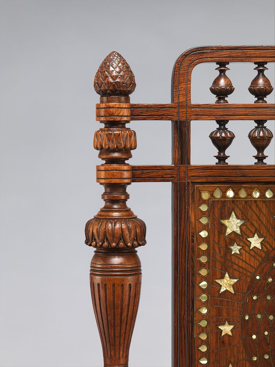 Side chair, Herter Brothers (German, active New York, 1864–1906), Rosewood, brass, mother-of-pearl, and reproduction upholstery, American