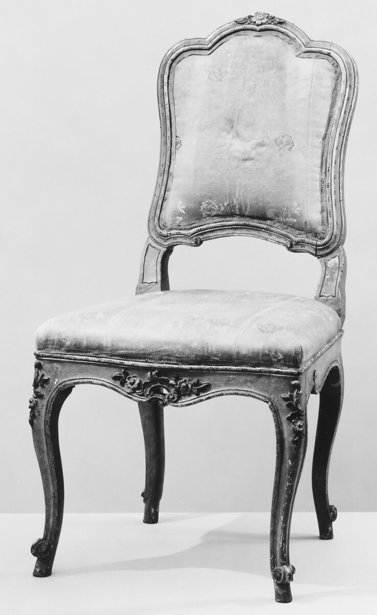 Side chair, Lacquered walnut, brocade, Italian, Piedmont 