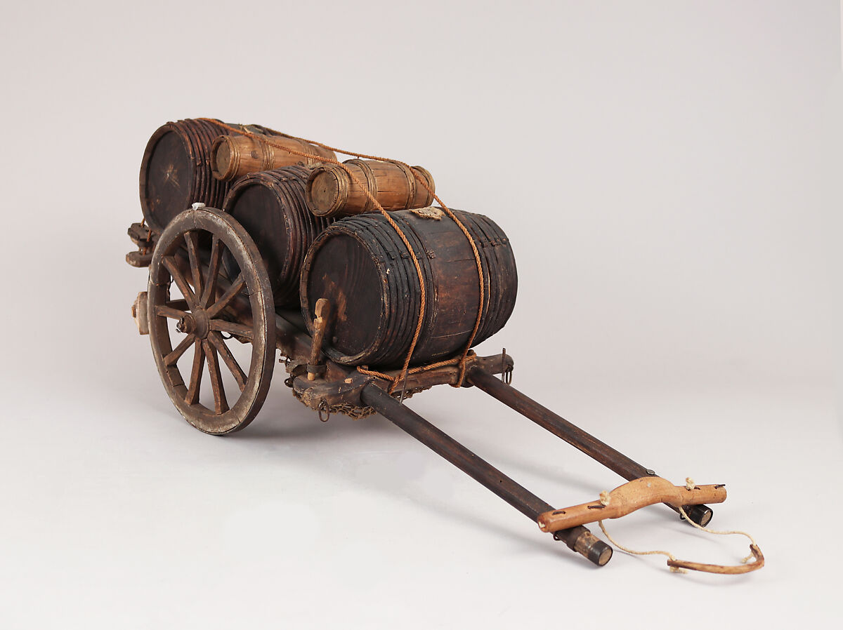 Cart and barrels, Wood, iron, string, Italian, Naples 