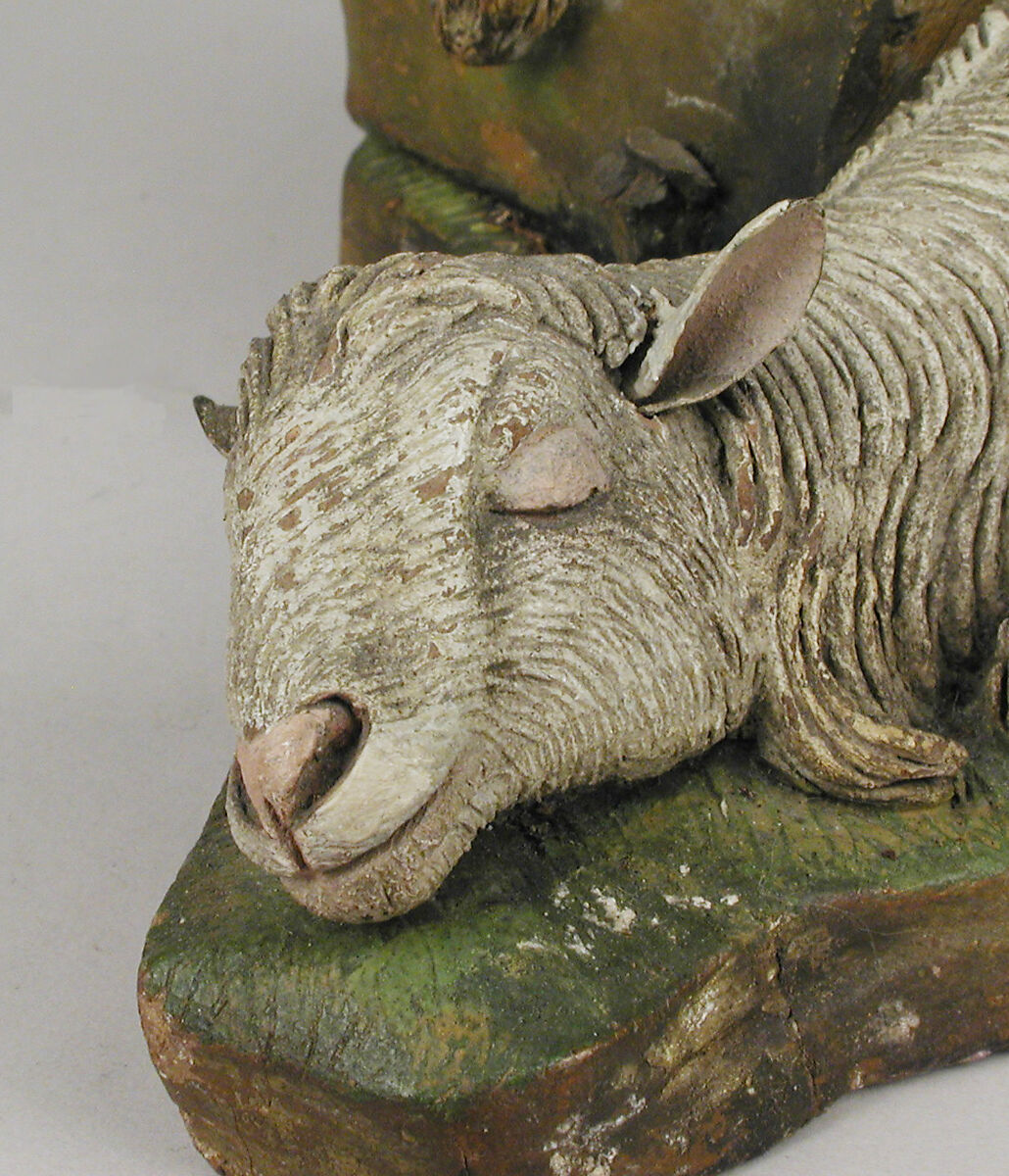 Pair of sheep, Polychromed terracotta, Italian, Naples