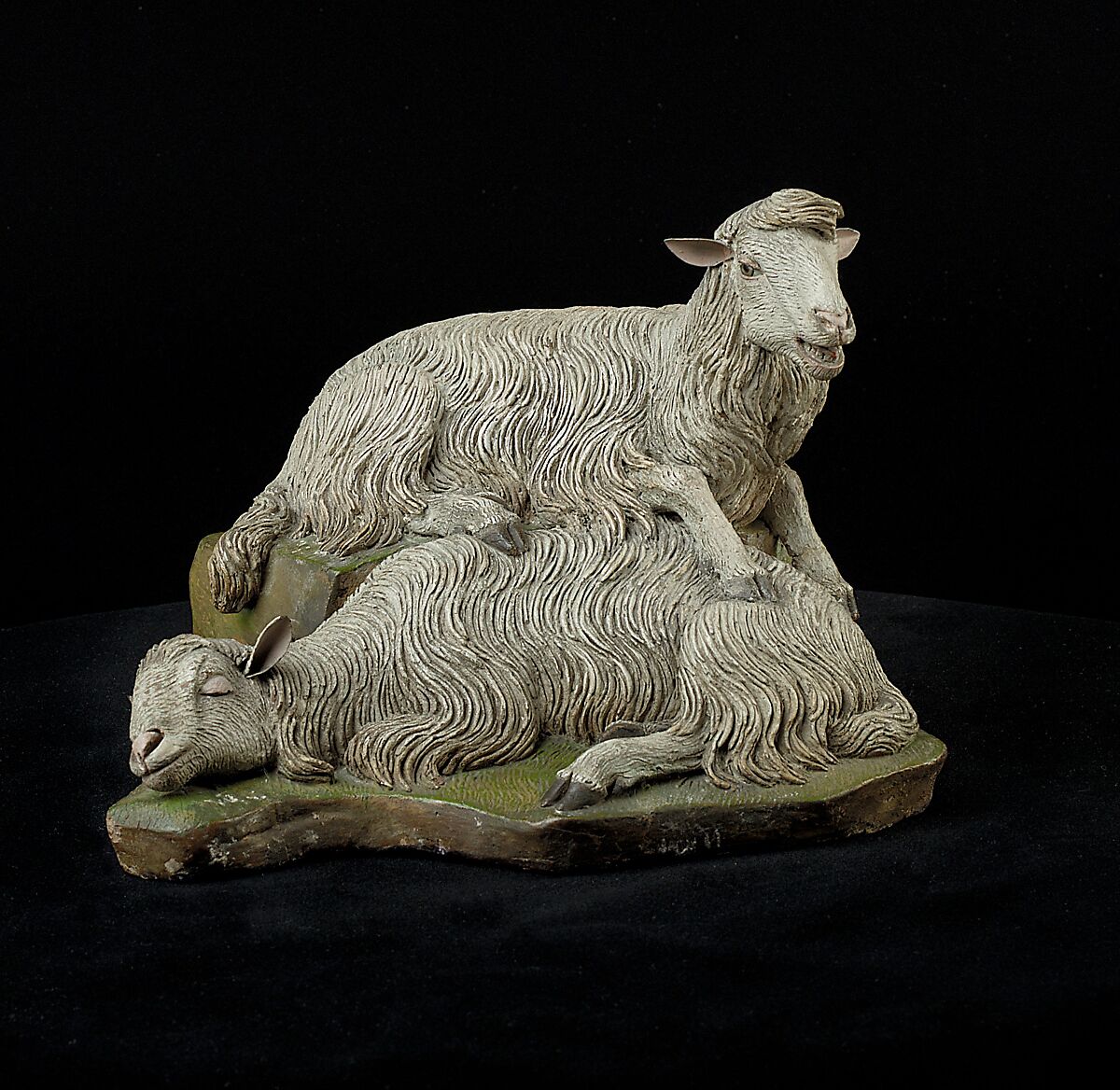 Pair of sheep, Polychromed terracotta, Italian, Naples 