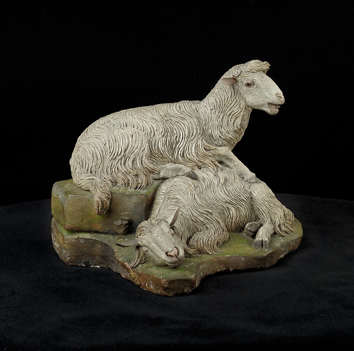 Pair of sheep, Polychromed terracotta, Italian, Naples