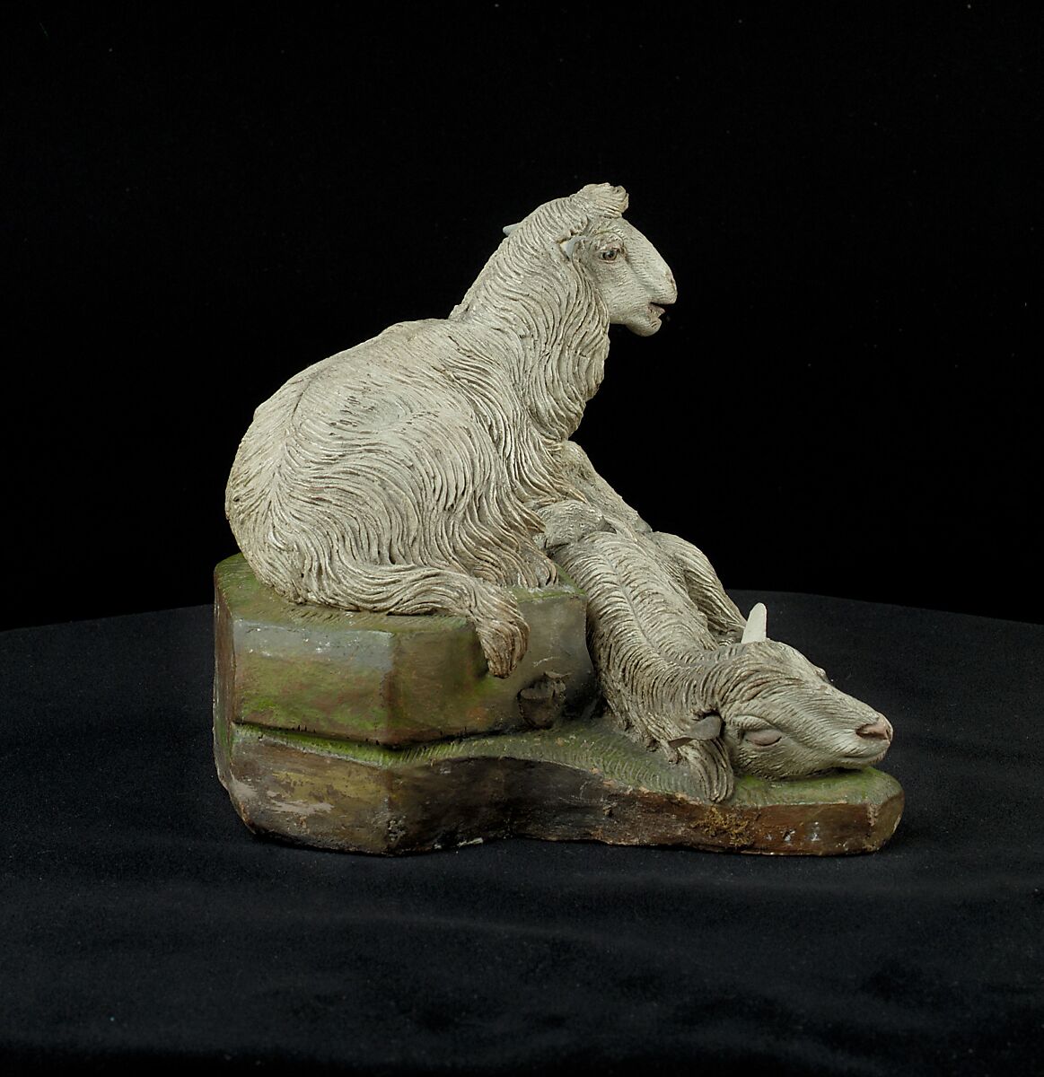Pair of sheep, Polychromed terracotta, Italian, Naples