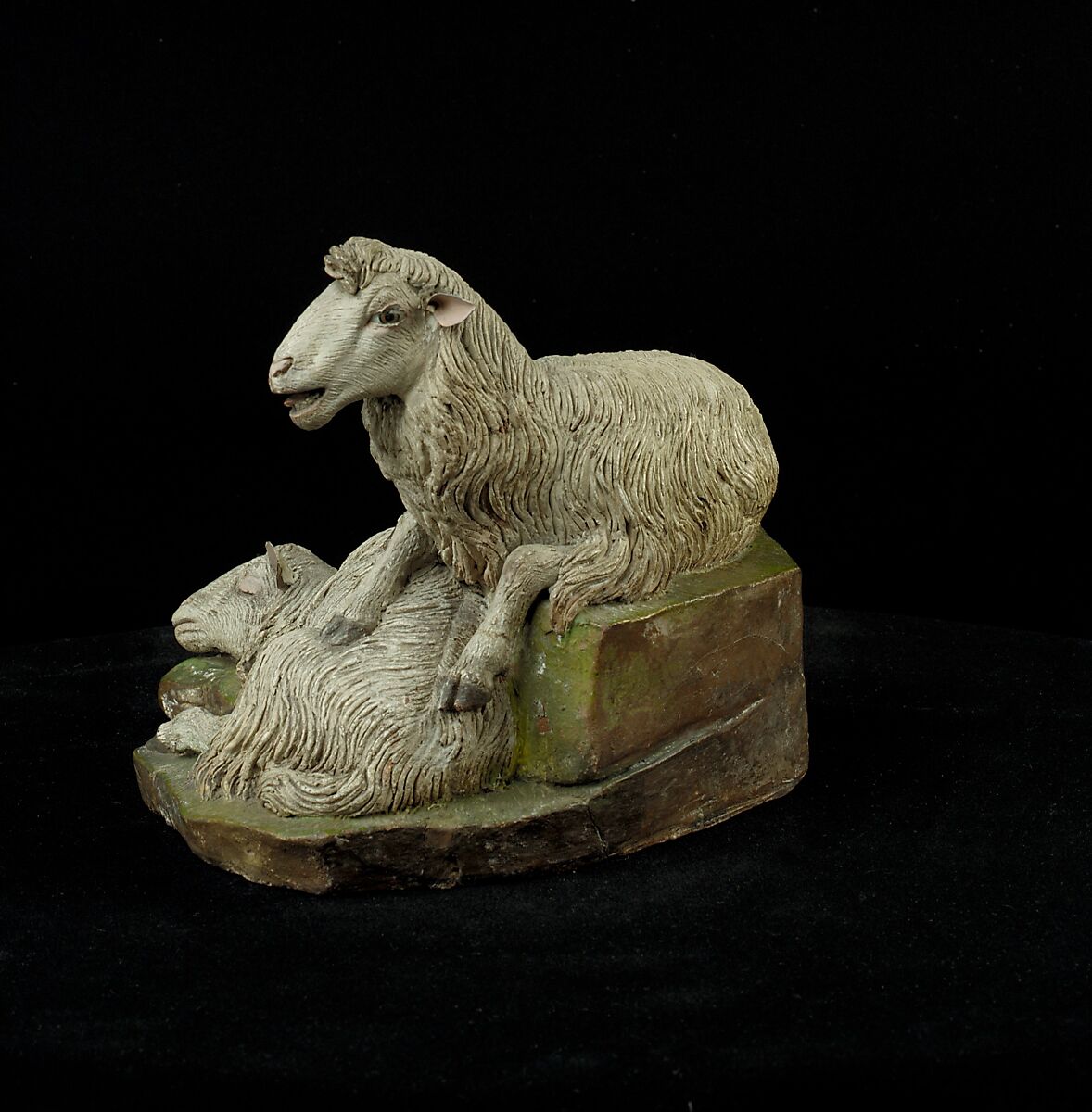 Pair of sheep, Polychromed terracotta, Italian, Naples