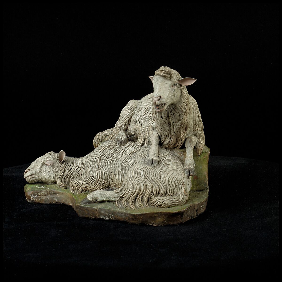 Pair of sheep, Polychromed terracotta, Italian, Naples