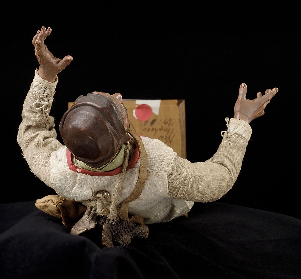 Man with staff and brace of birds, Polychromed wood and terracotta; cloth, straw, leather and metal, Italian, Naples